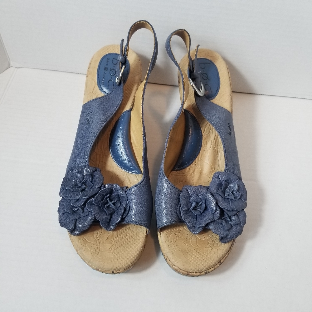 B.O.C. CORK LIKE WEDGE SANDAL WITH BLUE FLOWERS SIZE 10M